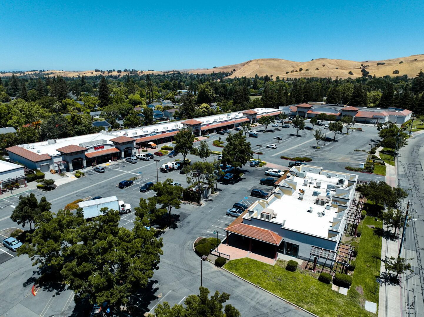 A view of an empty parking lot from above.