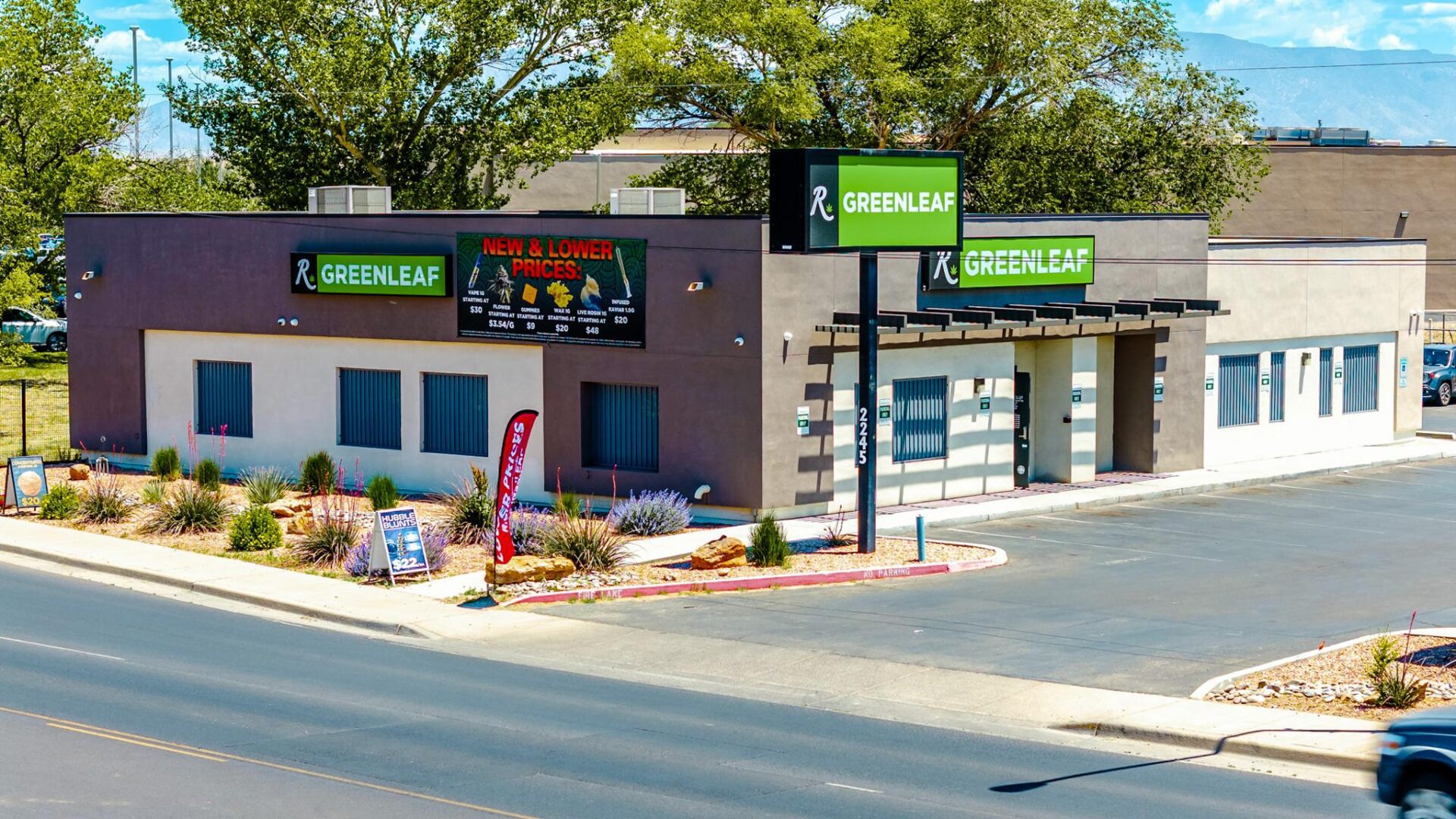 A restaurant with a lot of signage on the side.