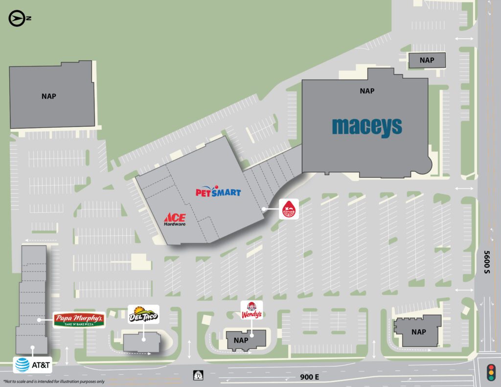 A map of the parking lot for maceys.