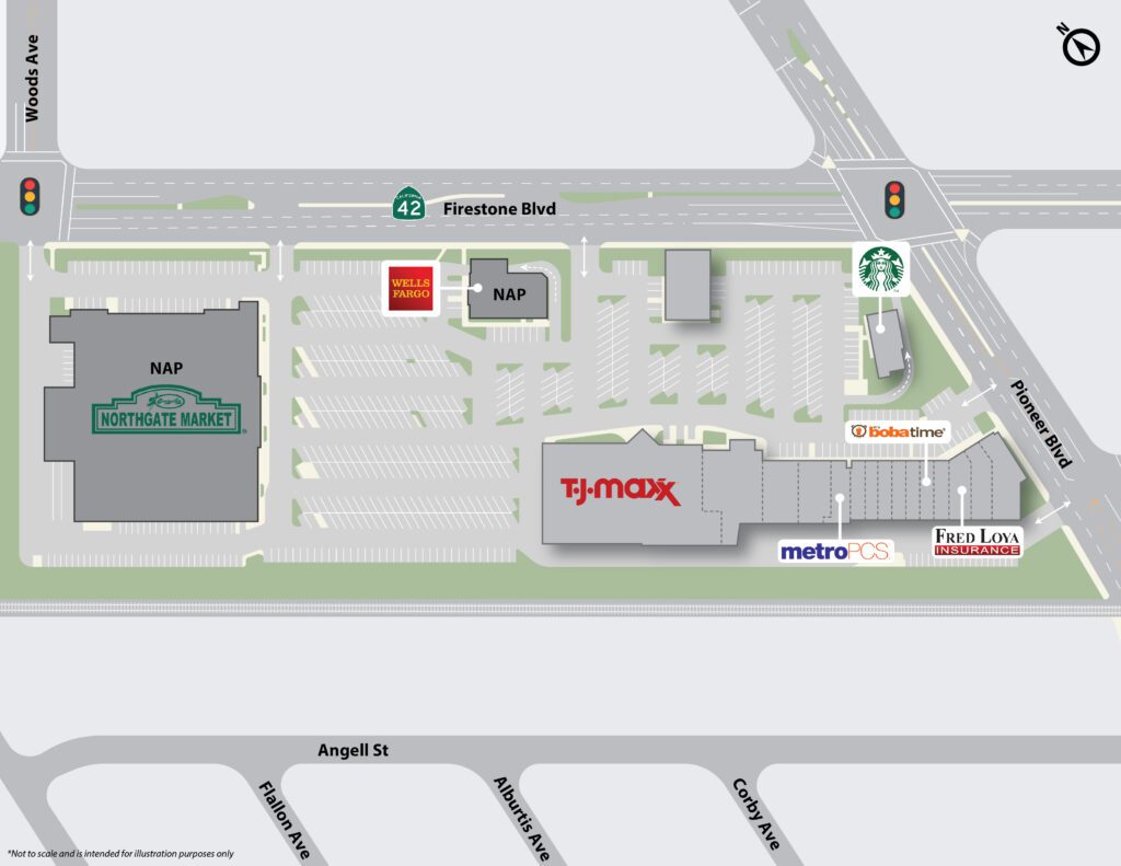 A map of the parking lot for starbucks and starbucks.